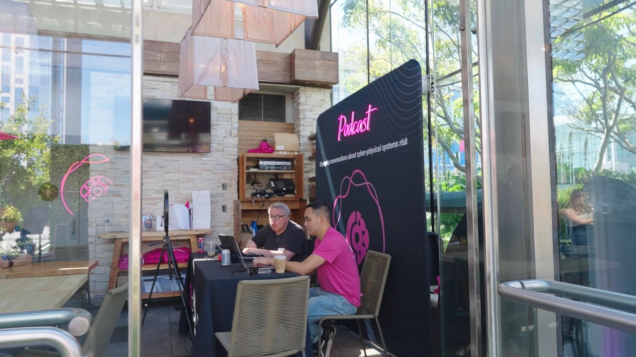Video still from the Claroty Podcast Day at RSA Conference 2024, B Restaurant project by Where2Studios