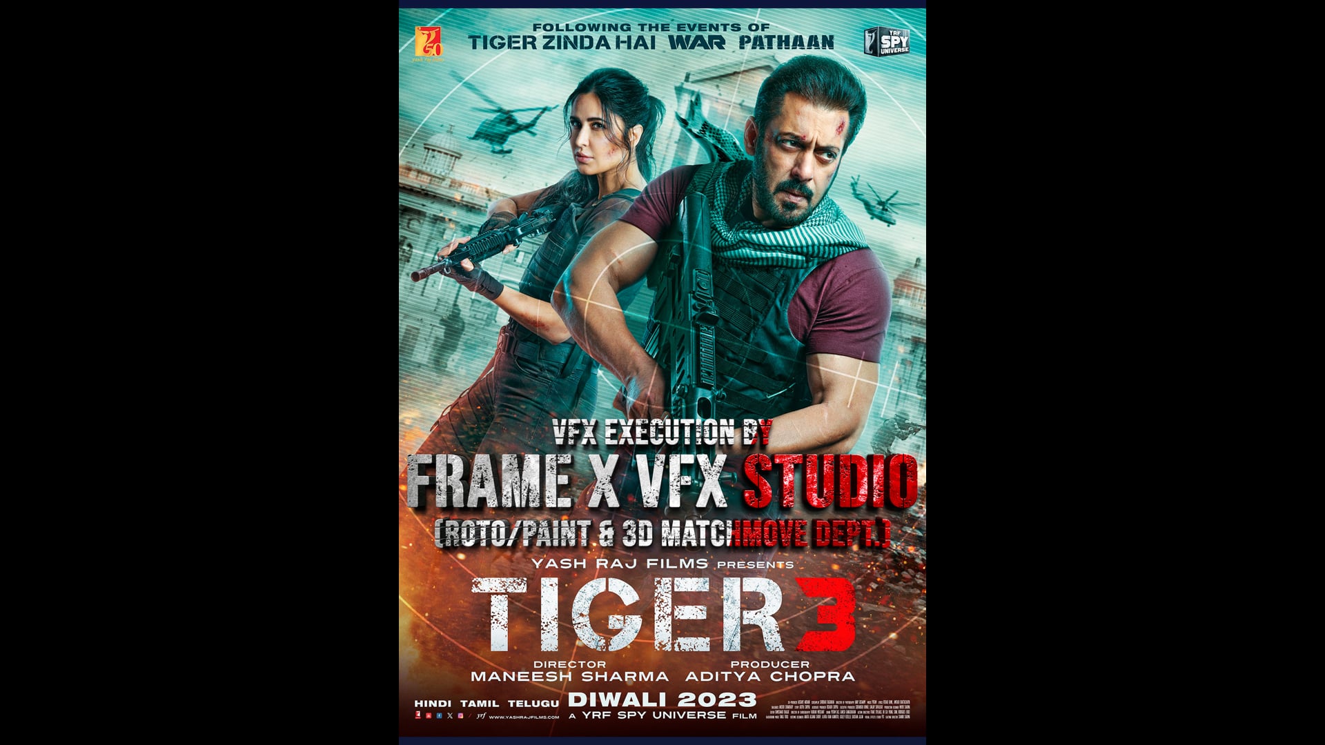 TIGER 3 Vfx breakdown by FRAME X VFX STUDIO (Rotomation and Camera tracking work only)