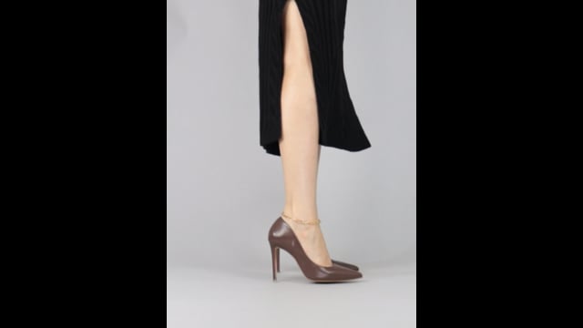 Scarpin Couro Salto Alto Fino Marrom Cacau