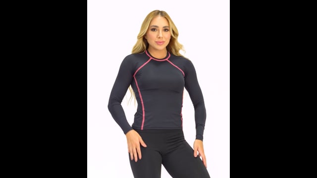 Blusa Fitness Manga Longa Preta e Rosa Uv Extreme
