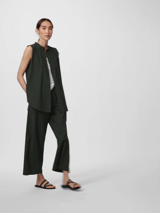 Washed Organic Cotton Poplin Band Collar Shirt | EILEEN FISHER