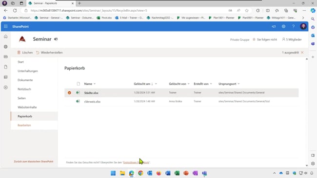 48 Papierkorb und Wiederherstellen