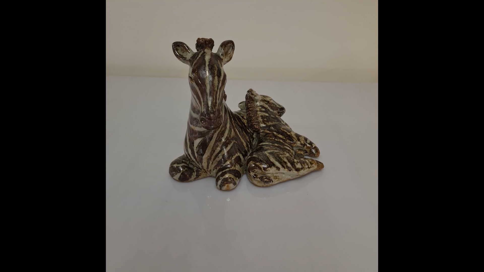 Taisto Kaasinen Ceramic Art Zebra and Foal Sculpture, Arabia 1960s