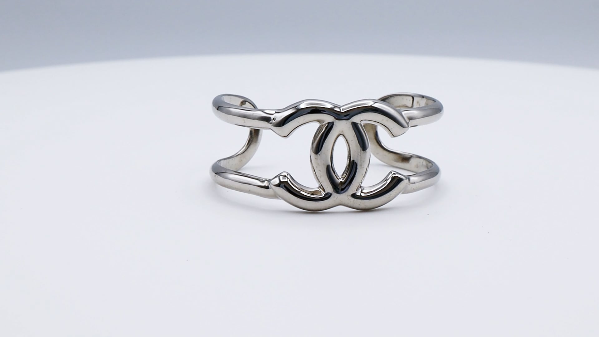 CHANEL by KARL LAGERFELD Vintage Silver Tone CC Cuff Bracelet