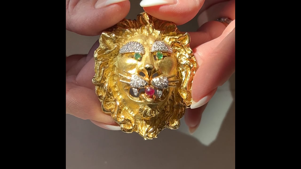 Excellenos マーライオン Vintage Mid-Century Lion Brooch in 18k Yellow Gold – Filigree Jewelers