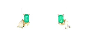 Opal and .40 ct. t.w. Emerald Toi et Moi Earrings in 14kt Yellow Gold