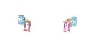 60 ct. t.w. Pink Topaz and .50 ct. t.w. Swiss Blue Topaz Toi et Moi Earrings in 14kt Yellow Gold
