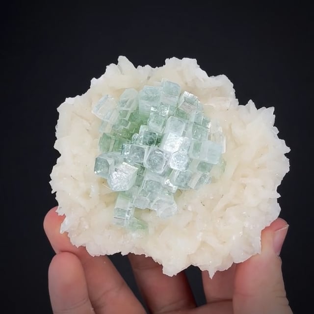 Fluorapophyllite-(K) "disco ball" on Stilbite (rare 2001 find)