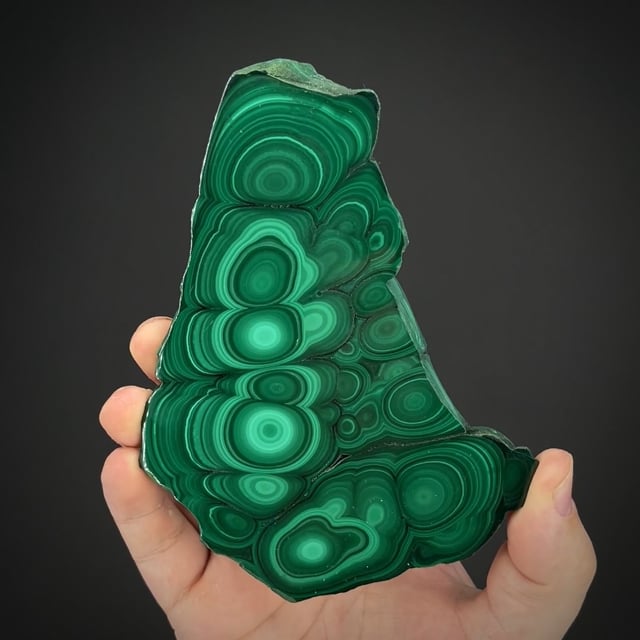 Malachite "eyes" polished slice