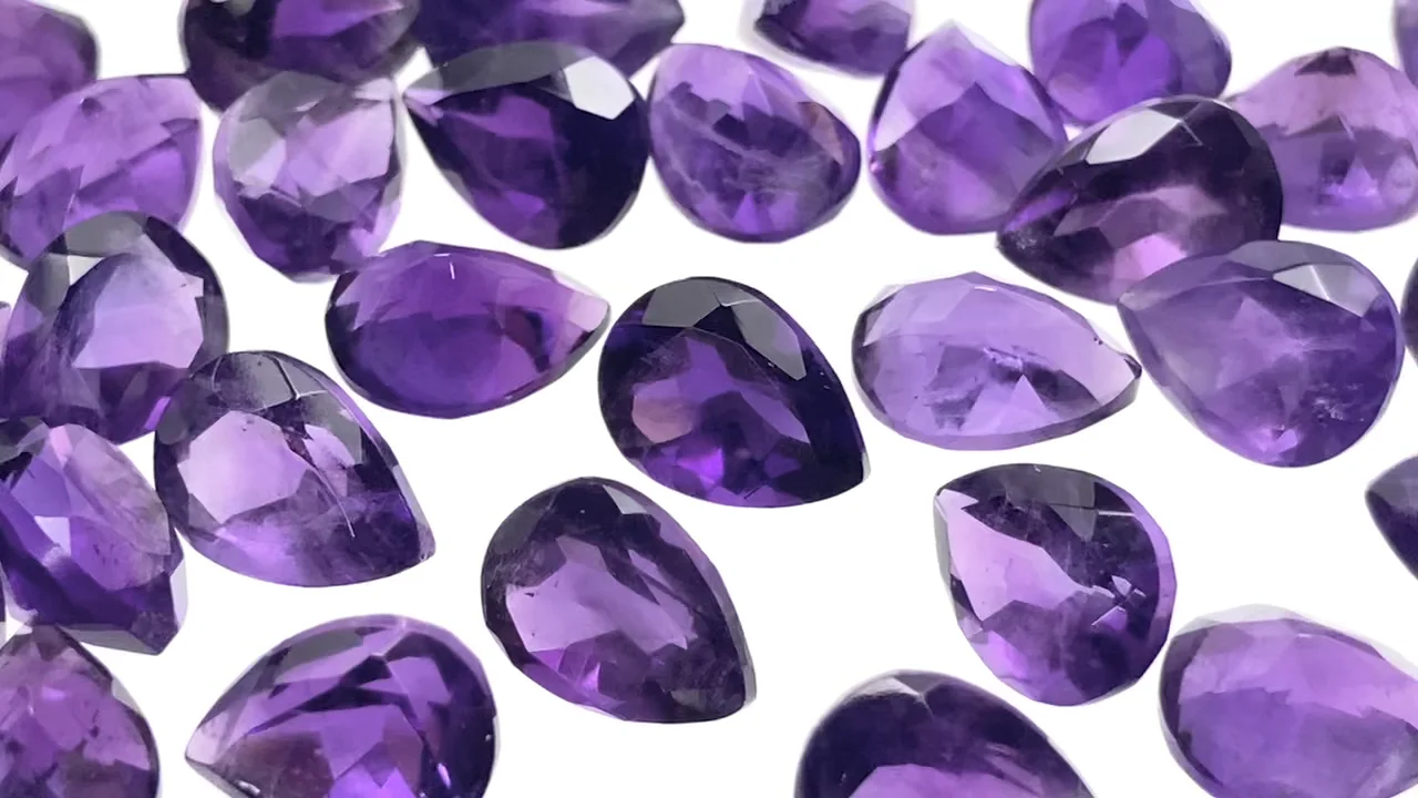 動画】宝石質アメジストAAA ルース ペアシェイプファセットカット8×6mm