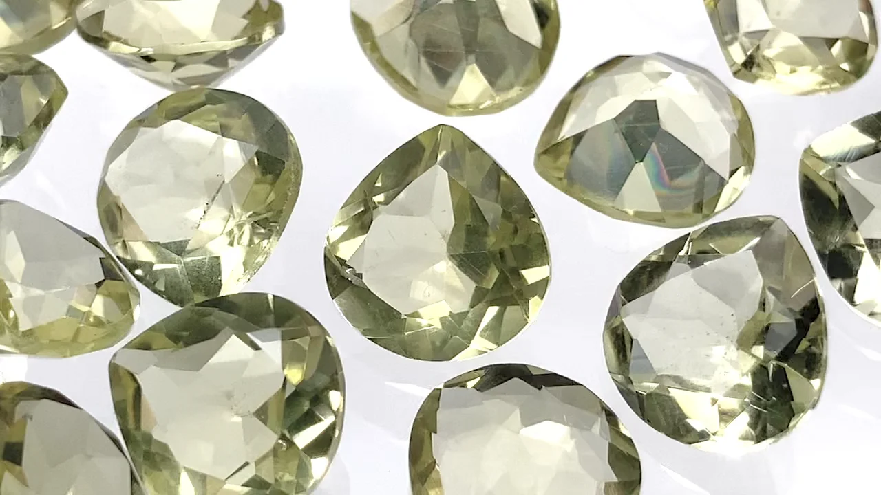 宝石質レモンクォーツ AAA ルース マロンファセットカット10×10mm 3粒
