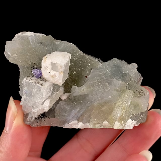 Prehnite with Tanzanite and Calcite