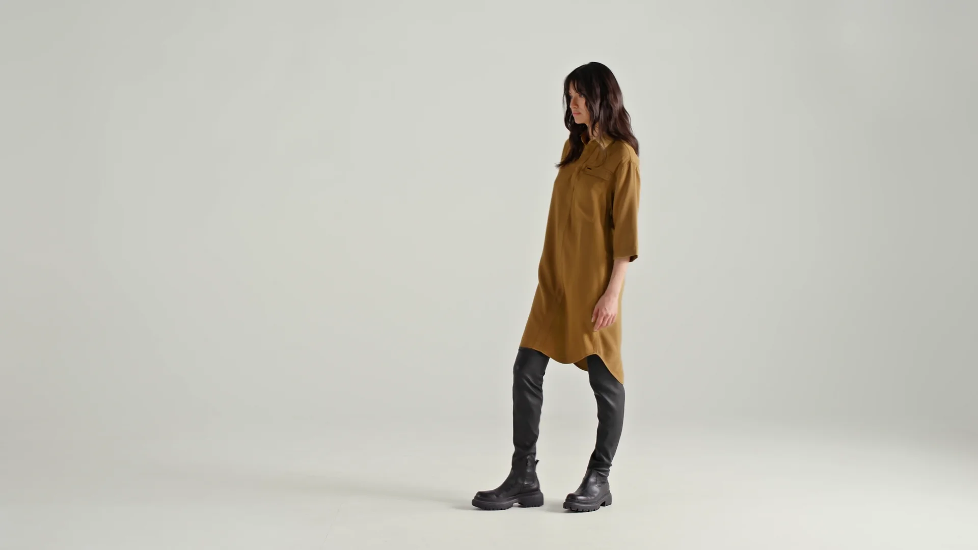 beige midi shirt dress Beige Circles Tiered Tunic Dress