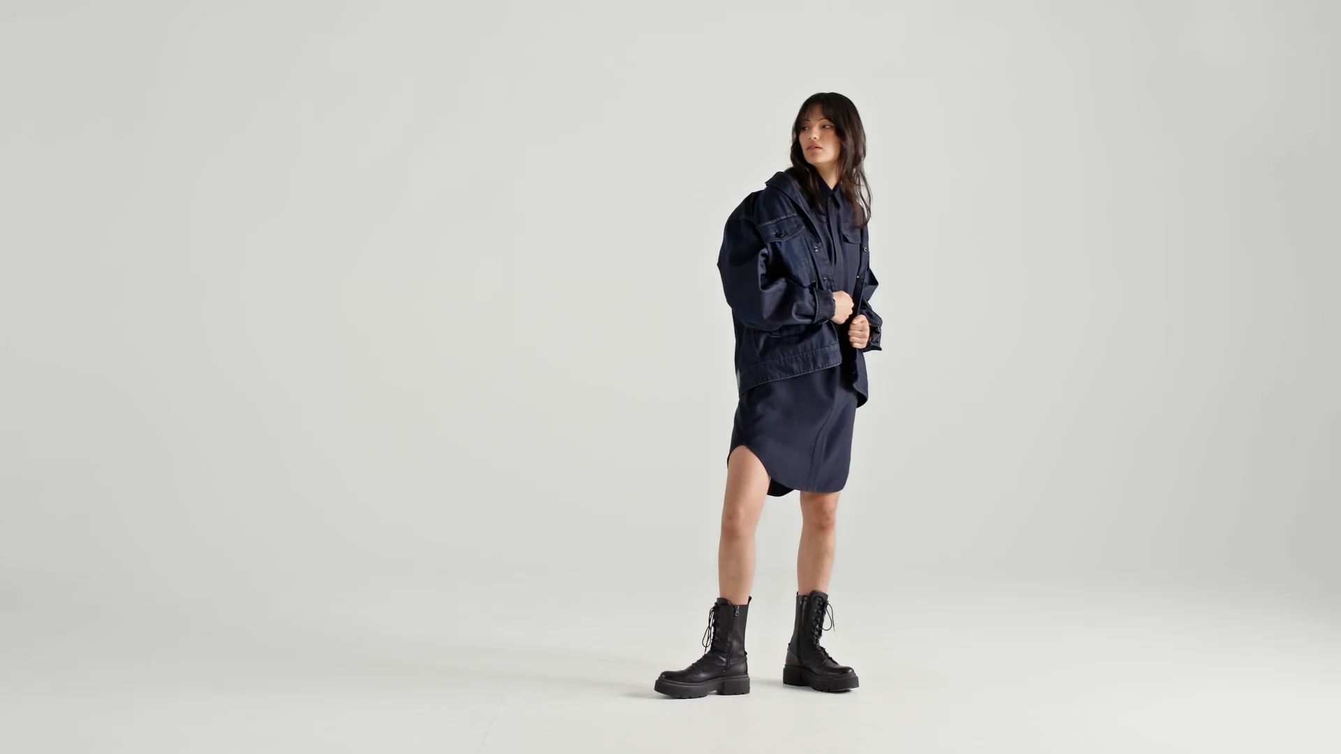 dark blue tunic dress Kallmeyer Mockneck Tunic Dress Navy Linen main image 0