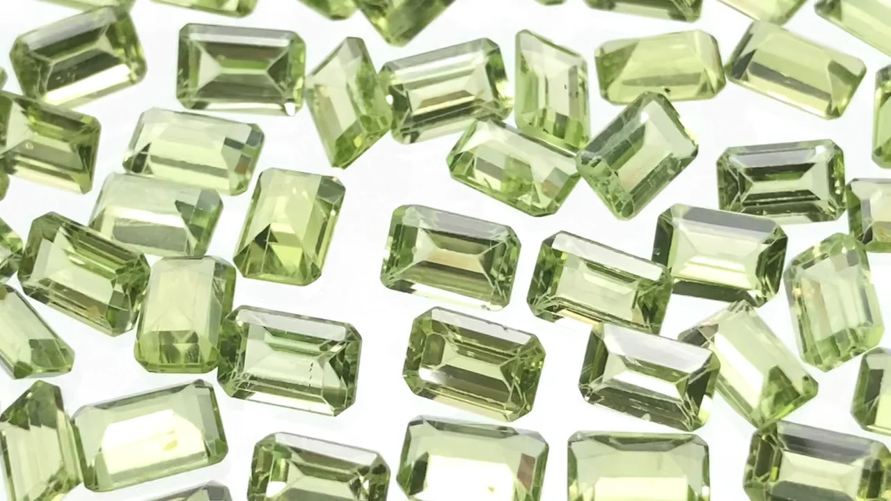 ペリドット ルース レクタングルファセットカット6×4mm 5粒｜天然石