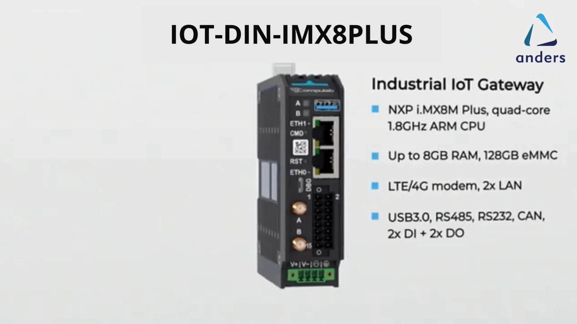 IOT-DIN-iMX8PLUS: Industrial IoT Gateway | Anders Electronics
