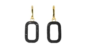 2.40 ct. t.w. Black Spinel Paper Clip Link Hoop Drop Earrings in 18kt Gold Over Sterling