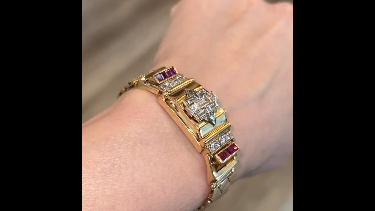 Vintage Retro Diamond & Ruby Watch Bracelet in 14k Yellow  display picture 2