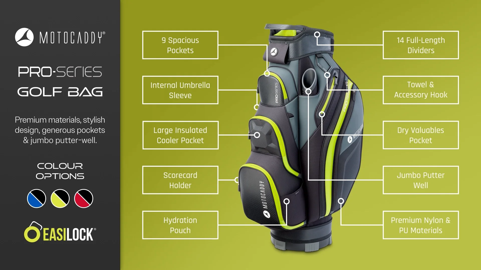 Borsa Da Carrello Motocaddy Serie Pro – Rosso/nera, 14 Scomparti, Modello 2025, Nuova