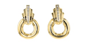 C. 1980 Vintage .24 ct. t.w. Diamond Doorknocker Earrings in 14kt Yellow Gold