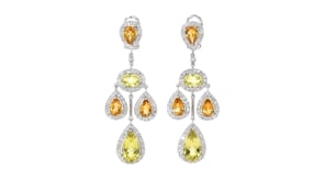 C. 1990 Vintage 7.20 ct. t.w. Lime Quartz and 4.20 ct. t.w. Orange Citrine Chandelier Earrings with 1.84 ct. t.w. Diamonds in 14