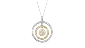 C. 1990 Vintage 1.75 ct. t.w. Diamond Concentric-Circle Pendant Necklace in 14kt Two-Tone Gold