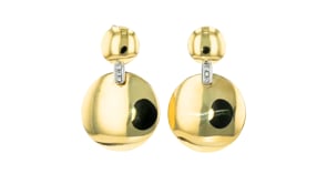 C. 1990 Vintage 18kt Yellow Gold Disc Drop Earrings with Diamond Accents