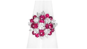 C. 1970 Vintage 2.00 ct. t.w. Ruby and 1.65 ct. t.w. Diamond Swirl Ring in 14kt White Gold