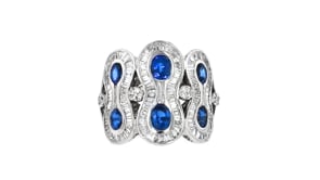 C. 1990 Vintage 2.30 ct. t.w. Sapphire and 1.30 ct. t.w. Diamond Loop Ring in 18kt White Gold