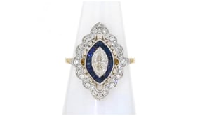 C. 1990 Vintage 1.08 ct. t.w. Diamond and .66 ct. t.w. Sapphire Ring in 14kt Two-Tone Gold