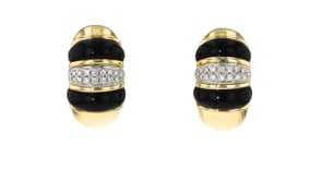 C. 1980 Vintage Onyx and .65 ct. t.w. Diamond Curved Earrings in 18kt Yellow Gold