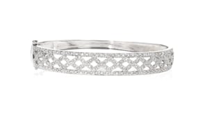 C. 1990 Vintage 1.56 ct. t.w. Diamond Latticework Bangle Bracelet in 18kt White Gold