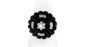 C. 1960 Vintage Carved Onyx and .32 ct. t.w. Diamond Ring in 14kt White Gold