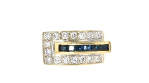 C. 1980 Vintage 1.15 ct. t.w. Diamond and .90 ct. t.w. Sapphire Ring in 18kt Yellow Gold
