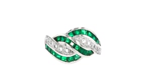 C. 1990 Vintage 1.27 ct. t.w. Emerald and .34 ct. t.w. Diamond Twist Ring in Platinum