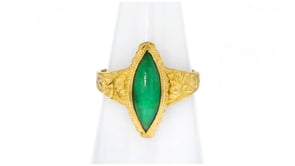 C. 1980 Vintage Marquise Jade Ring in 24kt Yellow Gold