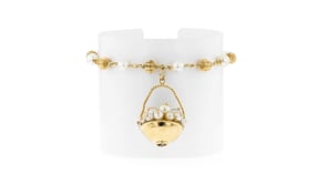 C. 1990 Vintage 4.5-5.5mm Cultured Pearl Basket Charm and Bead Station Bracelet in 14kt Yellow Gold