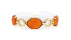 C. 1960 Vintage Carnelian Link Bracelet with Multicolored Enamel in 14kt Yellow Gold