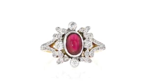C. 1910 Vintage 1.00 Carat Ruby and .50 ct. t.w. Diamond Ring in Platinum and 14kt Yellow Gold