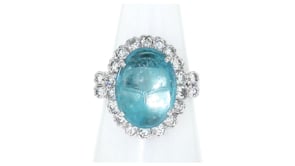 C. 1990 Vintage 9.43 Carat Aquamarine and 1.30 ct. t.w. Diamond Scarab Ring in 14kt White Gold