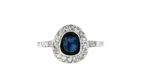 C. 1950 Vintage 1.10 Carat Sapphire and .50 ct. t.w. Diamond Ring in 14kt White Gold