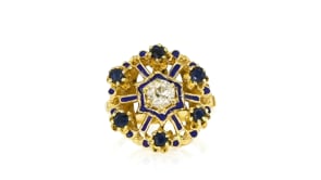 C. 1970 Vintage .50 Carat Diamond and .60 ct. t.w. Sapphire Ring with Blue Enamel in 14kt Yellow Gold
