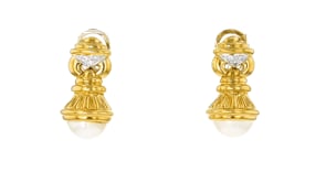 C. 1990 Vintage 11mm Mabe Pearl and .10 ct. t.w. Diamond Drop Earrings in 18kt Yellow Gold