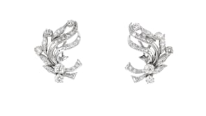 C. 1950 Vintage 3.40 ct. t.w. Diamond Swirl Earrings in Platinum and 14kt White Gold