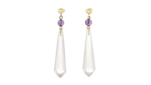 C. 1990 Vintage 30.00 ct. t.w. Rock Crystal and 1.00 ct. t.w. Amethyst Drop Earrings in 14kt Yellow Gold
