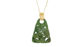 C. 1975 Vintage Carved Nephrite Pendant Necklace in 14kt Yellow Gold