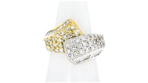 C. 1980 Vintage 2.60 ct. t.w. Round and Baguette Diamond Bypass Ring in 18kt Two-Tone Gold