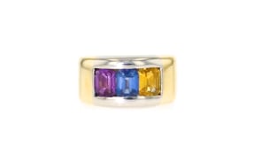 C. 1980 Vintage 3.75 ct. t.w. Multicolored Sapphire Ring in 18kt Yellow Gold