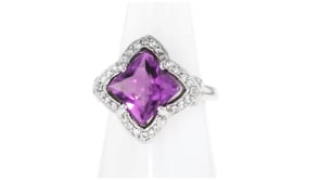 C. 2000 Vintage 3.25 Carat Amethyst and .45 ct. t.w. Diamond Cocktail Ring in 14kt White Gold
