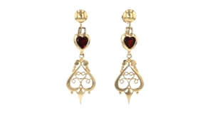 C. 1975 Vintage 2.00 ct. t.w. Garnet Heart Drop Earrings in 14kt Yellow Gold